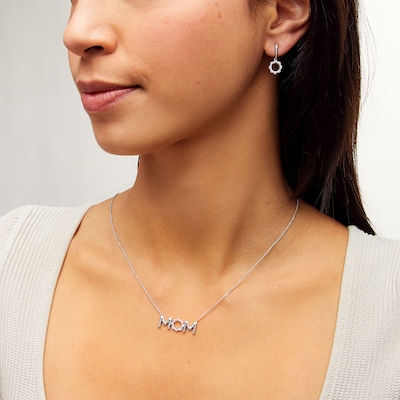 Circle of Gratitude® Collection 0.20 CT. T.W. Diamond Twist "MOM" Necklace and Drop Earrings Set in Sterling Silver