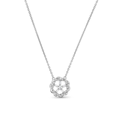 Circle of Gratitude® 0.20 CT. T.W. Baguette and Round Diamond Twist Necklace in 10K White Gold - 19"