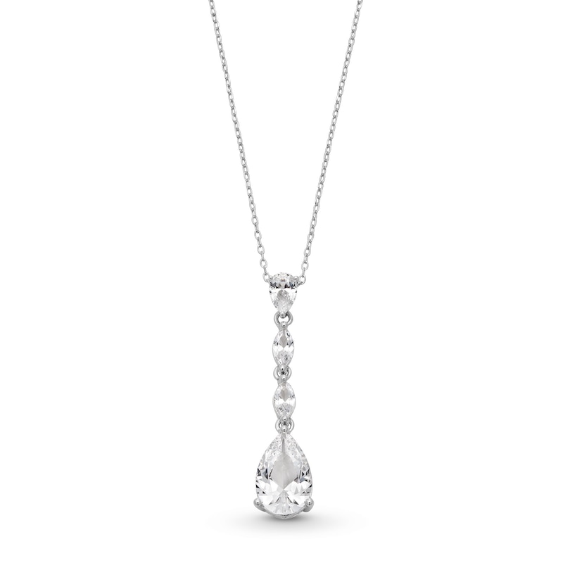 Pear-Shaped and Marquise White Lab-Created Sapphire Drop Pendant in Sterling Silver|Peoples Jewellers