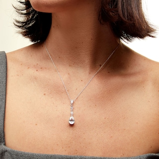 Pear-Shaped and Marquise White Lab-Created Sapphire Drop Pendant in Sterling Silver