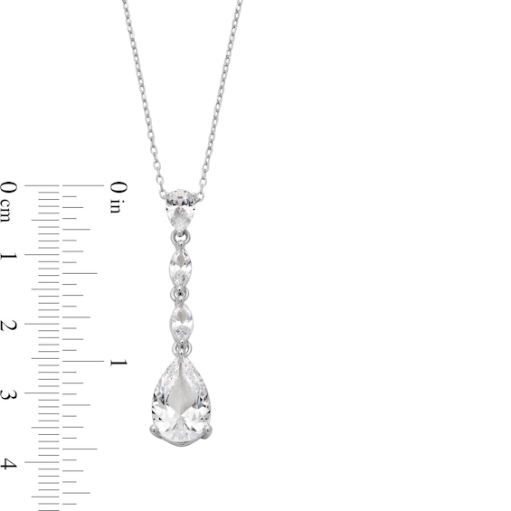 Pear-Shaped and Marquise White Lab-Created Sapphire Drop Pendant in Sterling Silver