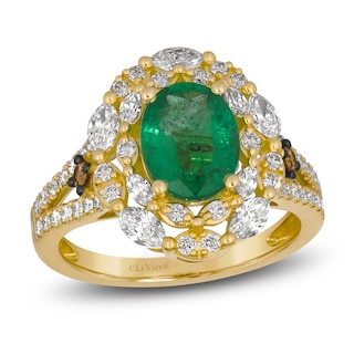 Le Vian® Oval Costa Smeralda Emerald™ and 0.90 CT. T.W. Diamond Double Frame Split Shank Ring in 18K Honey Gold™