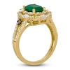 Thumbnail Image 1 of Le Vian® Oval Costa Smeralda Emerald™ and 0.90 CT. T.W. Diamond Double Frame Split Shank Ring in 18K Honey Gold™