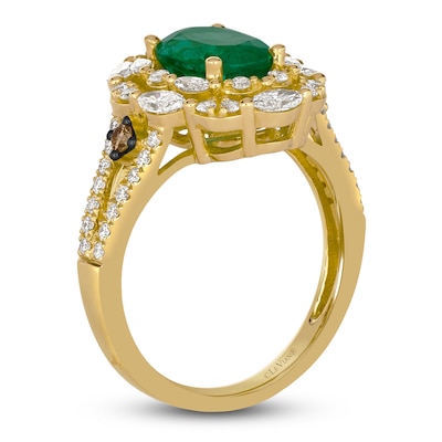 Le Vian® Oval Costa Smeralda Emerald™ and 0.90 CT. T.W. Diamond Double Frame Split Shank Ring in 18K Honey Gold™