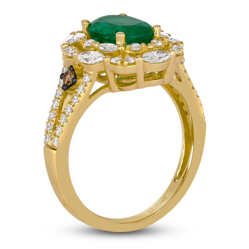 Le Vian® Oval Costa Smeralda Emerald™ and 0.90 CT. T.W. Diamond Double Frame Split Shank Ring in 18K Honey Gold™|Peoples Jewellers