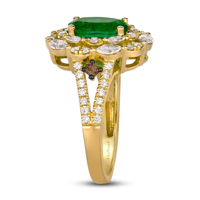 Le Vian® Oval Costa Smeralda Emerald™ and 0.90 CT. T.W. Diamond Double Frame Split Shank Ring in 18K Honey Gold™