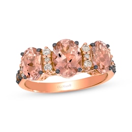 Le Vian® Oval Peach Morganite™ and 0.25 CT. T.W. Diamond Three Stone Ring in 14K Strawberry Gold®
