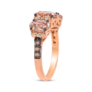 Le Vian® Oval Peach Morganite™ and 0.25 CT. T.W. Diamond Three Stone Ring in 14K Strawberry Gold®