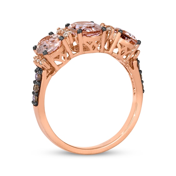 Le Vian® Oval Peach Morganite™ and 0.25 CT. T.W. Diamond Three Stone Ring in 14K Strawberry Gold®