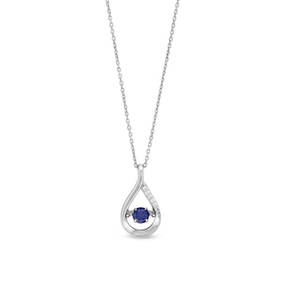 Unstoppable Love™ 4.5mm Blue and White Lab-Created Sapphire Teardrop Pendant in Sterling Silver