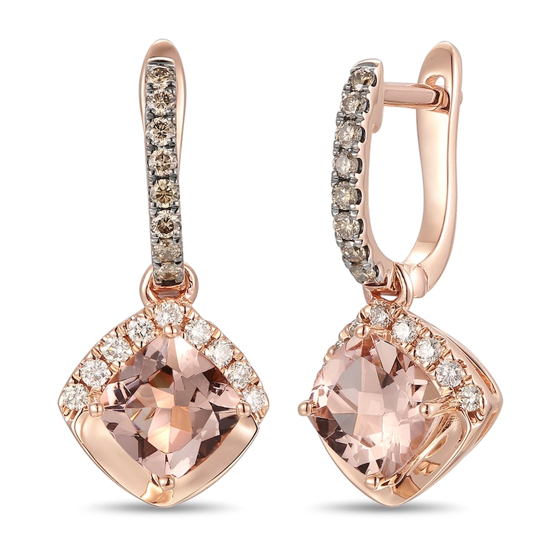 Le Vian® Cushion-Cut Peach Morganite™ and 0.20 CT. T.W. Diamond Frame Drop Earrings in 14K Strawberry Gold®|Peoples Jewellers