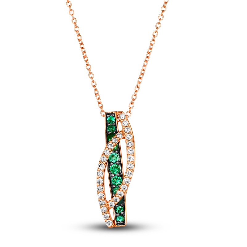 Le Vian® Costa Smeralda Emerald™ and 0.15 CT. T.W. Diamond Crossover Ribbons Pendant in 14K Strawberry Gold® - 19"|Peoples Jewellers