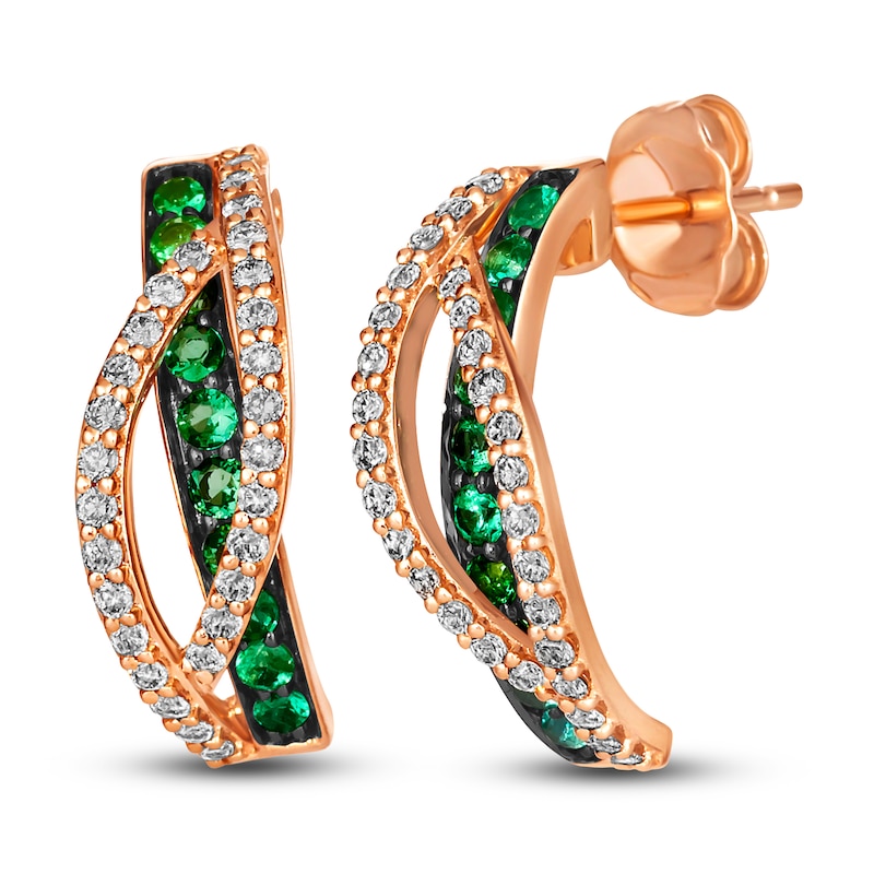 Le Vian® Costa Smeralda Emerald™ and 0.30 CT. T.W. Diamond Crossover Ribbons Drop Earrings in 14K Strawberry Gold®|Peoples Jewellers