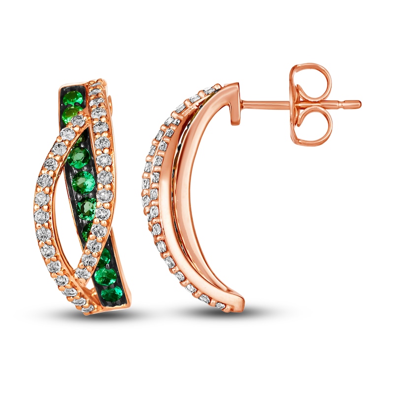 Le Vian® Costa Smeralda Emerald™ and 0.30 CT. T.W. Diamond Crossover Ribbons Drop Earrings in 14K Strawberry Gold®|Peoples Jewellers