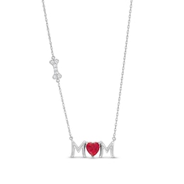 6.0mm Heart-Shaped Lab-Created Ruby and White Lab-Created Sapphire &quot;MOM&quot; with Dog Bone Necklace in Sterling Silver