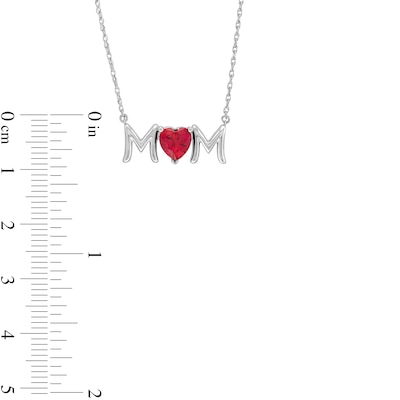 6.0mm Heart-Shaped Lab-Created Ruby and White Lab-Created Sapphire "MOM" with Dog Bone Necklace in Sterling Silver