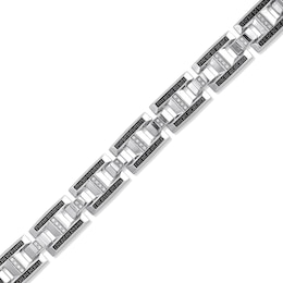 1.00 CT. T.W. Black and White Diamond H-Link Bracelet in Sterling Silver - 8.5”