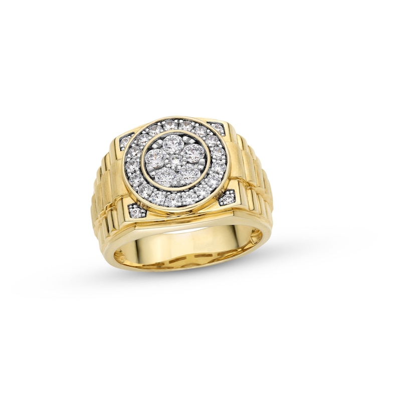1.00 CT. T.W. Multi-Diamond Frame Ribbed Shank Ring in 10K Gold|Peoples Jewellers