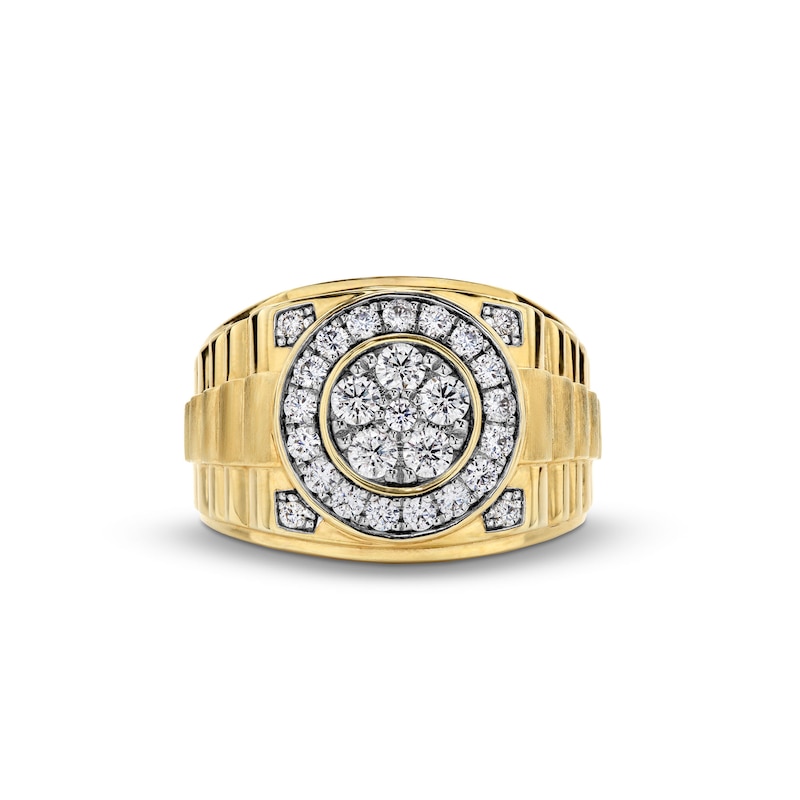 1.00 CT. T.W. Multi-Diamond Frame Ribbed Shank Ring in 10K Gold|Peoples Jewellers