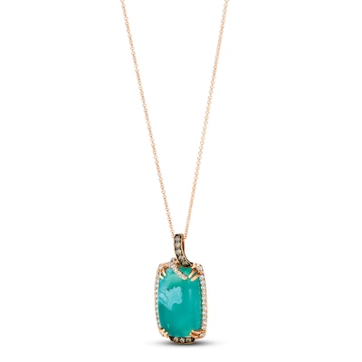 Le Vian® Cushion-Shaped Peacock Aquaprase™ and 0.30 CT. T.W. Diamond Frame Pendant in 14K Strawberry Gold®