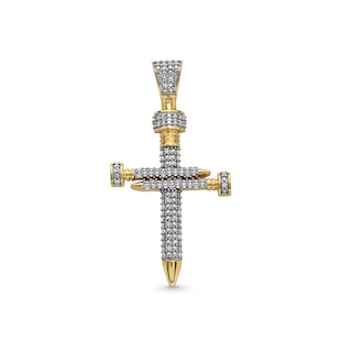 0.20 CT. T.W. Diamond Nail Cross Necklace Charm in 10K Gold