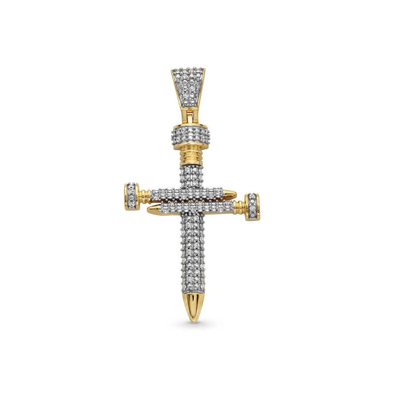 0.20 CT. T.W. Diamond Nail Cross Necklace Charm in 10K Gold|Peoples Jewellers