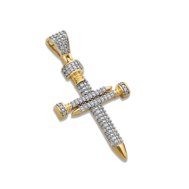 0.20 CT. T.W. Diamond Nail Cross Necklace Charm in 10K Gold|Peoples Jewellers