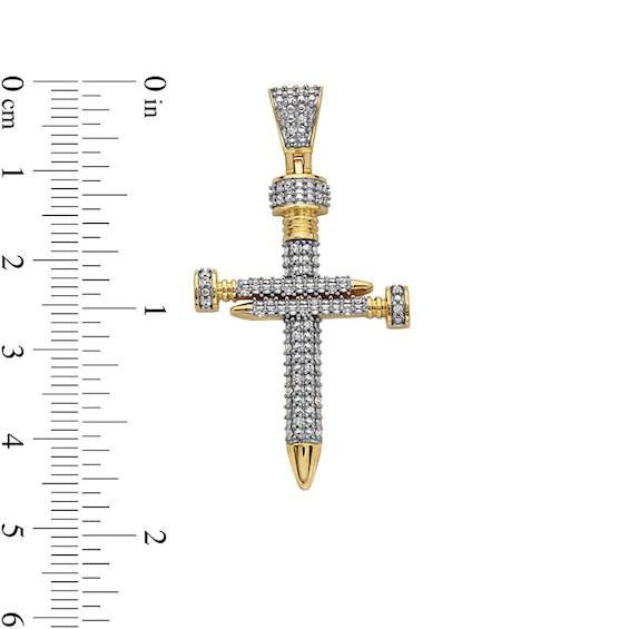 0.20 CT. T.W. Diamond Nail Cross Necklace Charm in 10K Gold