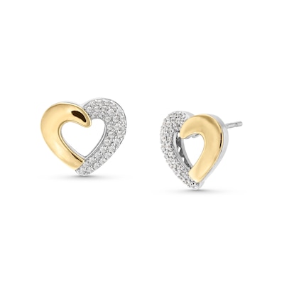 0.23 CT. T.W. Diamond Half-and-Half Heart Outline Stud Earrings in Sterling Silver and 10K Gold