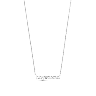 Diamond Accent "boy mom" with Heart Necklace in Sterling Silver