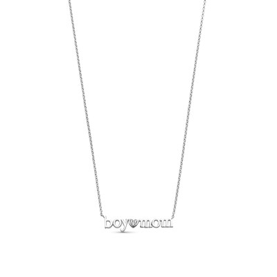 Diamond Accent "boy mom" with Heart Necklace in Sterling Silver