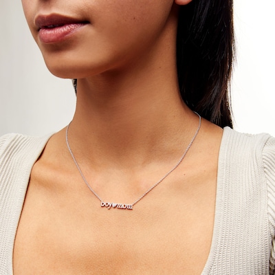 Diamond Accent "boy mom" with Heart Necklace in Sterling Silver