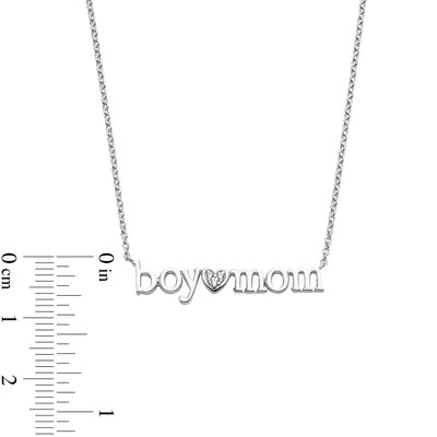 Diamond Accent "boy mom" with Heart Necklace in Sterling Silver