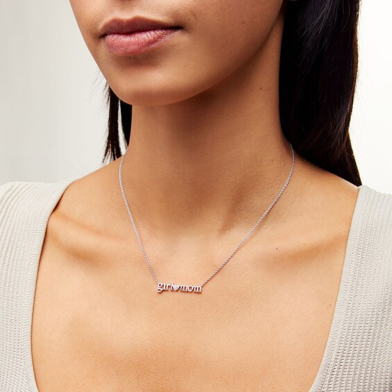 Diamond Accent "girl mom" with Heart Necklace in Sterling Silver