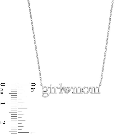 Diamond Accent "girl mom" with Heart Necklace in Sterling Silver