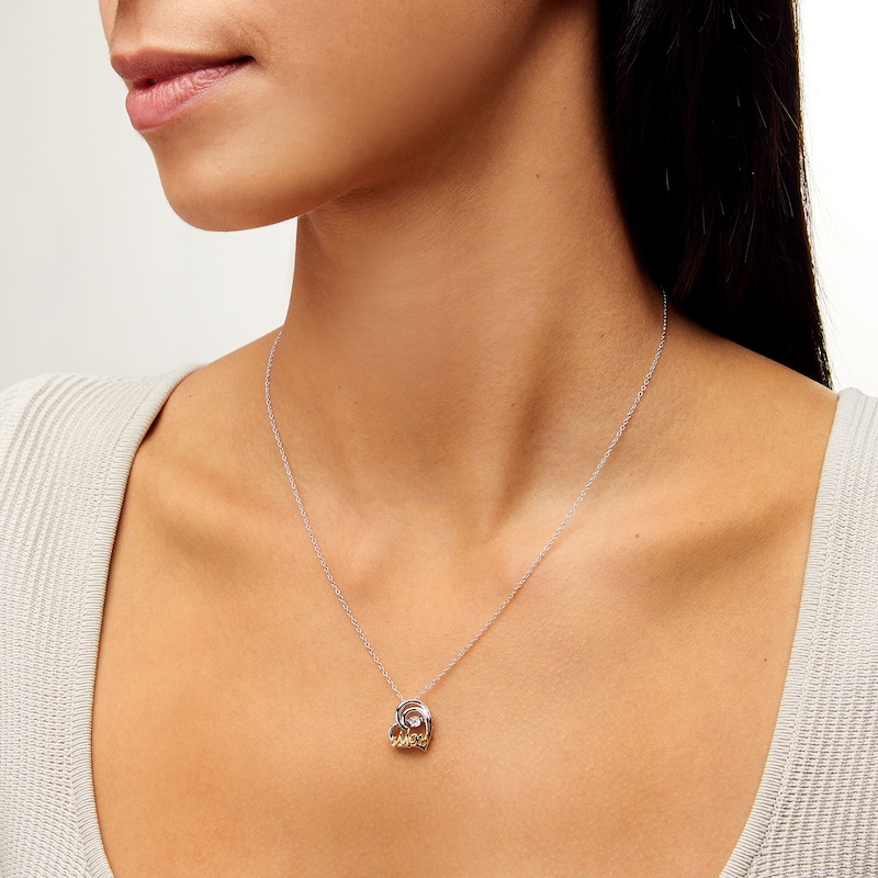 Unstoppable Love™ Diamond Accent Tilted Heart with "MOM" Pendant in Sterling Silver and 14K Gold Plate|Peoples Jewellers