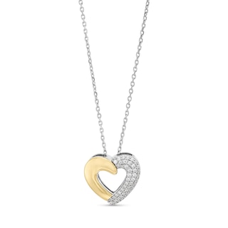 0.18 CT. T.W. Diamond Half-and-Half Heart Outline Pendant in Sterling Silver and 10K Gold