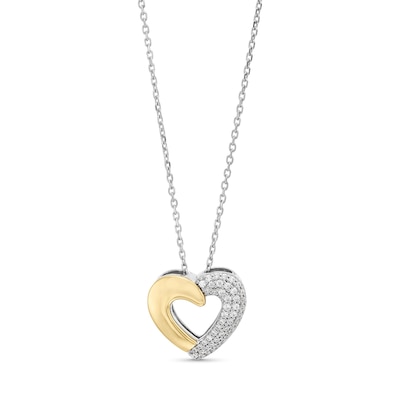 0.18 CT. T.W. Diamond Half-and-Half Heart Outline Pendant in Sterling Silver and 10K Gold