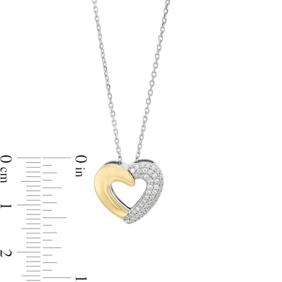 0.18 CT. T.W. Diamond Half-and-Half Heart Outline Pendant in Sterling Silver and 10K Gold