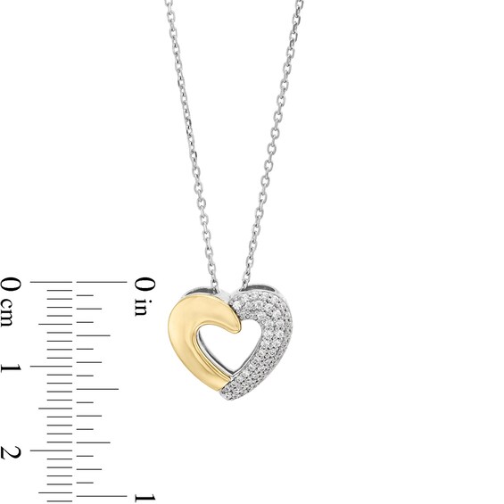 0.18 CT. T.W. Diamond Half-and-Half Heart Outline Pendant in Sterling Silver and 10K Gold