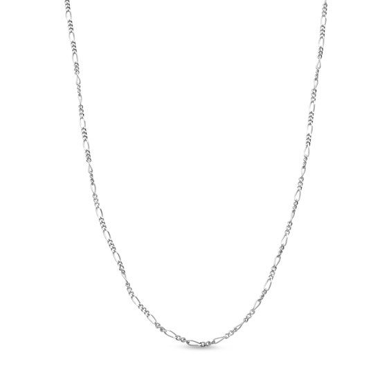 1.4mm Figaro Chain Necklace in Solid 14K White Gold - 18”