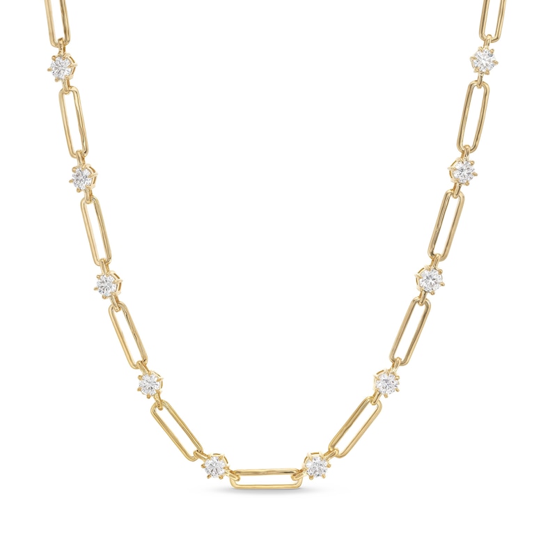 7.00 CT. T.W. Certified Lab-Created Diamond Station Alternating Link Necklace in 14K Gold (F/SI2)|Peoples Jewellers