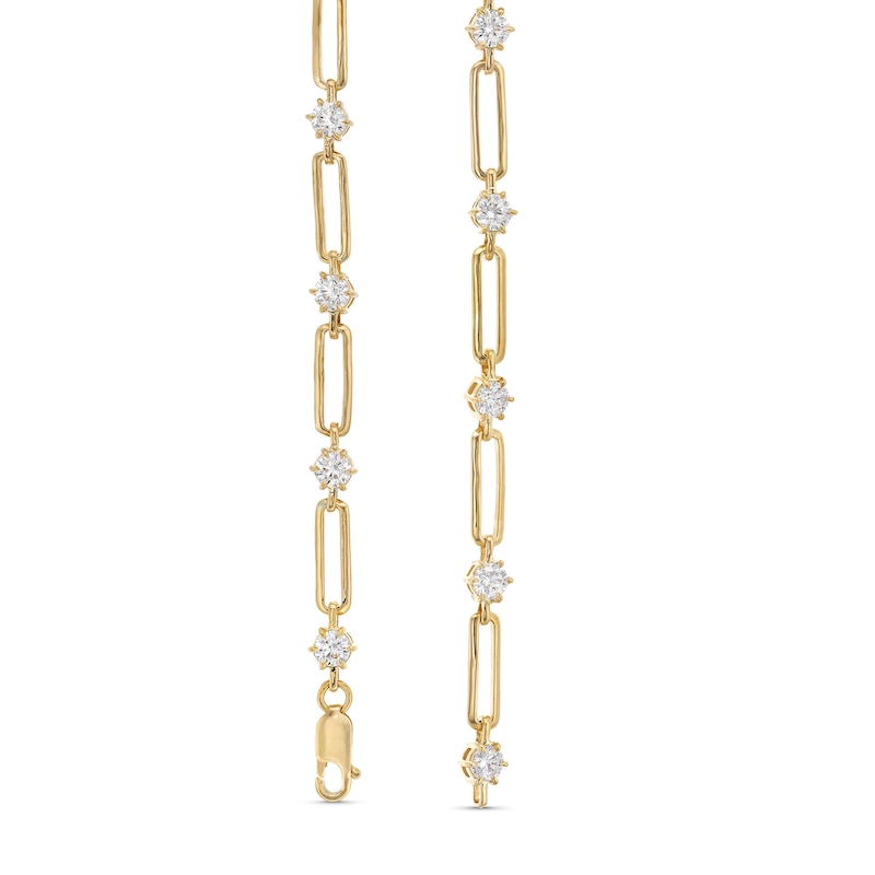 7.00 CT. T.W. Certified Lab-Created Diamond Station Alternating Link Necklace in 14K Gold (F/SI2)|Peoples Jewellers