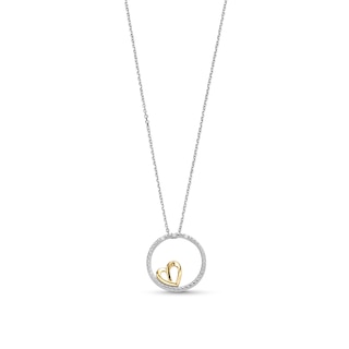 Diamond Accent Open Circle with Heart Pendant in Sterling Silver and 14K Gold Plate