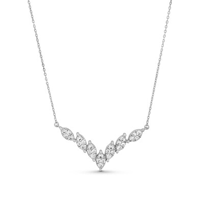 0.70 CT. T.W. Marquise Multi-Diamond Chevron Necklace in 10K White Gold