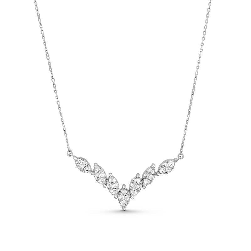 0.70 CT. T.W. Marquise Multi-Diamond Chevron Necklace in 10K White Gold|Peoples Jewellers