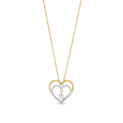 Unstoppable Love™ 0.25 CT. T.W. Diamond Dangle Double Heart Pendant in 10K Gold