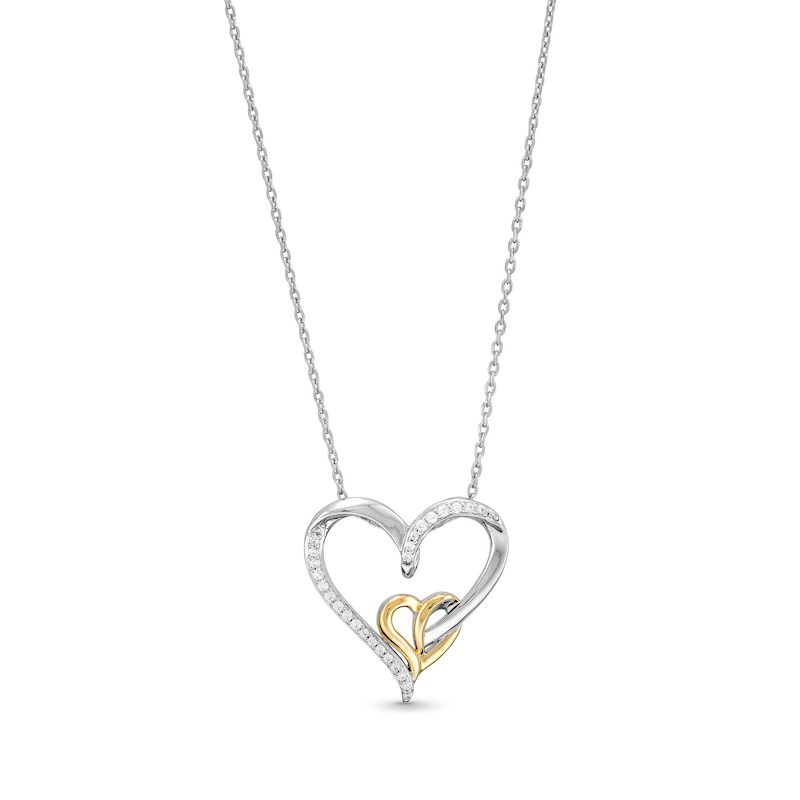 0.085 CT. T.W. Diamond Intertwined Double Heart Pendant in Sterling Silver and 10K Gold|Peoples Jewellers