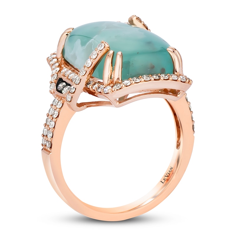 Le Vian® Cushion-Cut Peacock Aquaprase™ and 0.60 CT. T.W. Diamond Frame Double Row Ring in 14K Strawberry Gold®|Peoples Jewellers