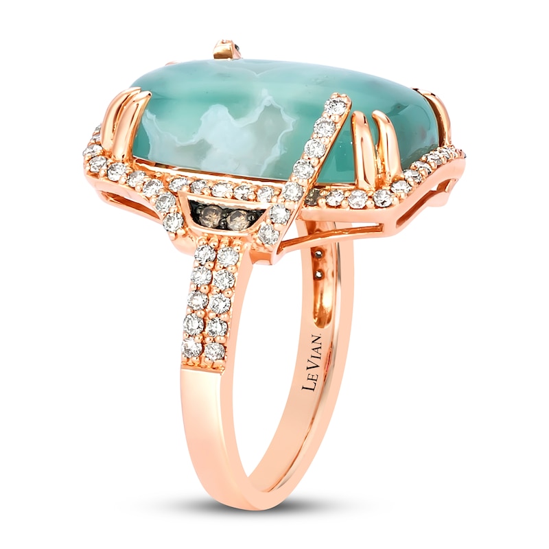Le Vian® Cushion-Cut Peacock Aquaprase™ and 0.60 CT. T.W. Diamond Frame Double Row Ring in 14K Strawberry Gold®